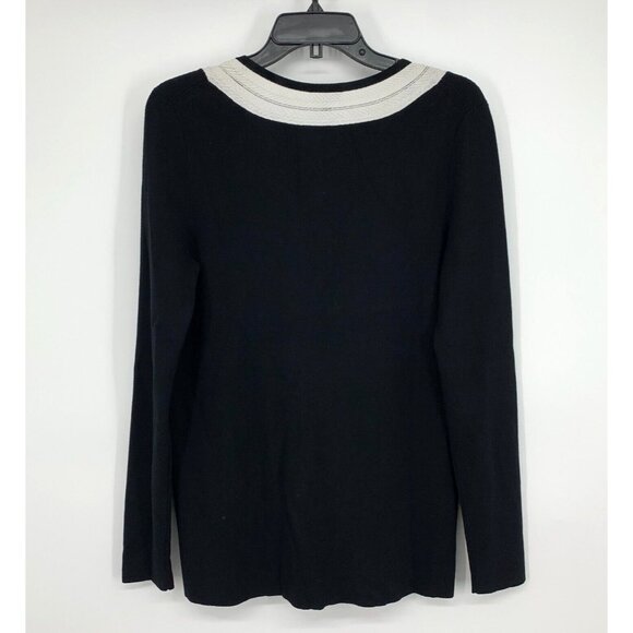 Talbots Sweater Black Varsity Stripe V Neck Pullover Long Sleeve - Picture 5 of 7